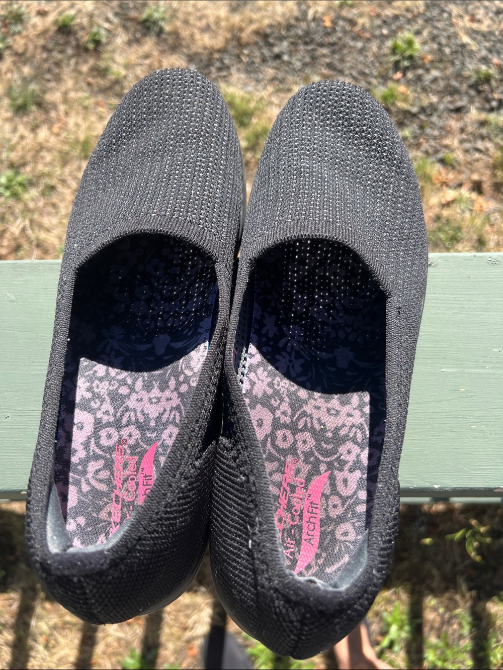 Skechers Black Slip-On Knit Flats with Pink Insole Detail